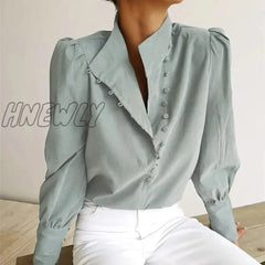 Hnewly Elegant Turtleneck Blouse Long Sleeve White Shirt Office Ladies Top Casual Solid