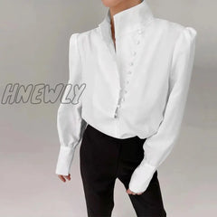 Hnewly Elegant Turtleneck Blouse Long Sleeve White Shirt Office Ladies Top Casual Solid