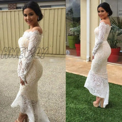 Hnewly Elegant White Party Dress For Bridal Lace Wedding Sexy Cold Shoulder Midi Social Festival