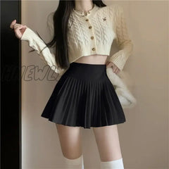 Hnewly Elegant Woolen Pleated Mini Skirt Women Cute Autumn Winter Korean Fashion High Waist Solid