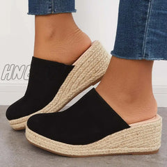Hnewly Espadrilles Mule Wedges Platform Slip On Backless Sandals Black / 5