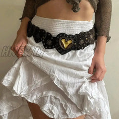 Hnewly Fairycore Cottage Vintage Heart Shape Belts Women Pu Leather Adjustable Brown Sashes Y2K