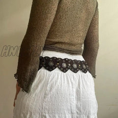 Hnewly Fairycore Cottage Vintage Heart Shape Belts Women Pu Leather Adjustable Brown Sashes Y2K