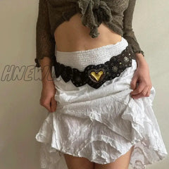 Hnewly Fairycore Cottage Vintage Heart Shape Belts Women Pu Leather Adjustable Brown Sashes Y2K