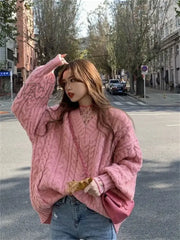 Hnewly Fall Winter Womens Sweaters Women Clothing Knitted Loose Sweater Knitting Wool Oversize