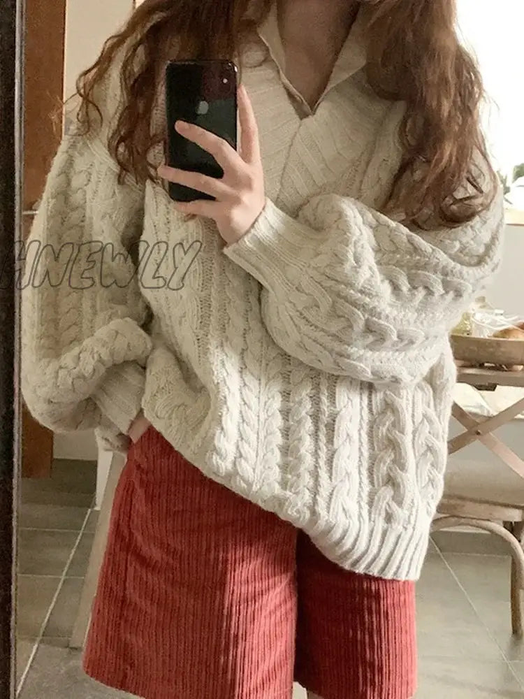 Hnewly Fall Winter Womens Sweaters Women Clothing Knitted Loose Sweater Knitting Wool Oversize