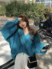 Hnewly Fall Winter Womens Sweaters Women Clothing Knitted Loose Sweater Knitting Wool Oversize
