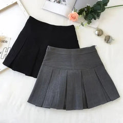 Hnewly Fashion A Line Women Pleated Skirt High Waist Zipper Grey Student Mini Jk Summer New Black
