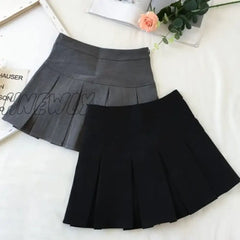 Hnewly Fashion A Line Women Pleated Skirt High Waist Zipper Grey Student Mini Jk Summer New Black