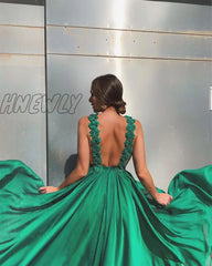 Hnewly Fashion Autumn Sleeveless Green A Line Sexy Backless Prom Dresses Women Elegant Full Length