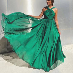 Hnewly Fashion Autumn Sleeveless Green A Line Sexy Backless Prom Dresses Women Elegant Full Length