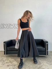 Hnewly Fashion Beige Satin Skirts For Women Elegant High Waist Office Lady Ankle-Length Skirt