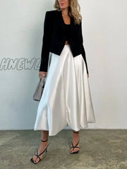 Hnewly Fashion Beige Satin Skirts For Women Elegant High Waist Office Lady Ankle-Length Skirt