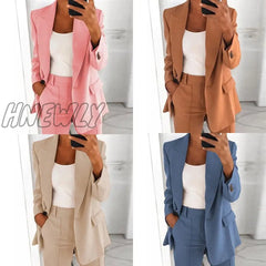 Hnewly Fashion Blazer Suit Women Office Sets Autumn Long Sleeve Cardigan Shorts Solid 2 Piece Set