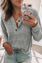 Hnewly - Fashion Casual Solid Color V Neck Tops(7 Colors) Grey / S Tops/Long Sleeve Tops