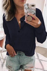 Hnewly - Fashion Casual Solid Color V Neck Tops(7 Colors) Tibetan Blue / S Tops/Long Sleeve Tops