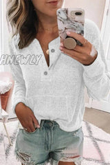 Hnewly - Fashion Casual Solid Color V Neck Tops(7 Colors) White / S Tops/Long Sleeve Tops