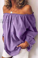 Hnewly - Fashion Casual Solid Patchwork Off The Shoulder Tops Purple / S Tops/Long Sleeve