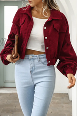 Hnewly - Fashion Casual Solid Pocket Buckle Turndown Collar Outerwear Burgundy / S Outerwear/Blazer