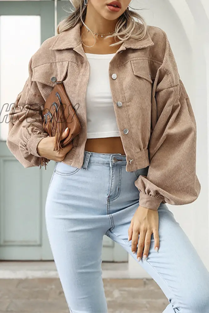 Hnewly - Fashion Casual Solid Pocket Buckle Turndown Collar Outerwear Khaki / S Outerwear/Blazer &