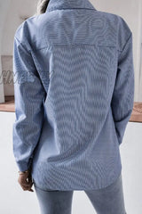 Hnewly - Fashion Casual Striped Solid Turndown Collar Tops Tops/Blouses & Shirts