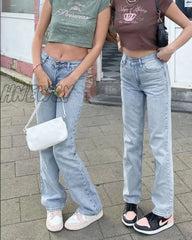 Hnewly Fashion Classic Y2K Baggy Jeans Women High Waist Loose Straight Leg Pants Summer Light Wash