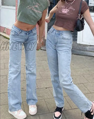 Hnewly Fashion Classic Y2K Baggy Jeans Women High Waist Loose Straight Leg Pants Summer Light Wash