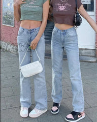 Hnewly Fashion Classic Y2K Baggy Jeans Women High Waist Loose Straight Leg Pants Summer Light Wash