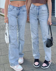Hnewly Fashion Classic Y2K Baggy Jeans Women High Waist Loose Straight Leg Pants Summer Light Wash