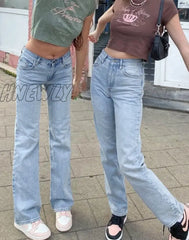 Hnewly Fashion Classic Y2K Baggy Jeans Women High Waist Loose Straight Leg Pants Summer Light Wash