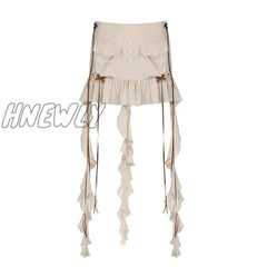Hnewly Fashion Design Bodycon Mini Skirt Women Bow Coquette Ruffles Fold Tassel Korean Pleated