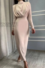 Hnewly - Fashion Elegant O Neck One Step Skirt Dresses(9 Colors) Apricot / S Dresses/Long Sleeve