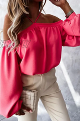Hnewly - Fashion Elegant Solid Patchwork Backless Halter Tops Tops/Long Sleeve