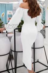 Hnewly - Fashion Elegant Solid Split Joint Fold Strapless Pencil Skirt Dresses Dresses/Maxi