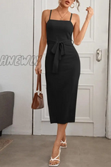 Hnewly - Fashion Elegant Solid With Belt Strapless Wrapped Skirt Dresses Black / S Dresses/Maxi