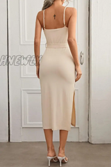 Hnewly - Fashion Elegant Solid With Belt Strapless Wrapped Skirt Dresses Dresses/Maxi