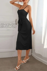Hnewly - Fashion Elegant Solid With Belt Strapless Wrapped Skirt Dresses Dresses/Maxi