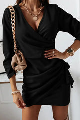 Hnewly - Fashion Elegant Split Joint Fold V Neck Pencil Skirt Dresses(4 Colors) Black / S