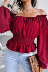 Hnewly - Fashion Elegant Split Joint Off The Shoulder Tops(5 Colors) Burgundy / S Tops/Blouses &