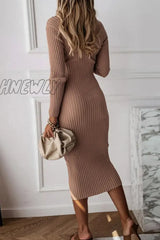 Hnewly - Fashion Elegant Zipper V Neck Pencil Skirt Dresses(3 Colors) Dresses/Maxi Dresses