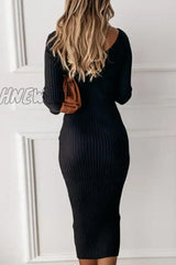 Hnewly - Fashion Elegant Zipper V Neck Pencil Skirt Dresses(3 Colors) Dresses/Maxi Dresses