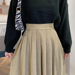 Hnewly Fashion High Waist Pleated Skirt Women Korean Elegant College Style Midi Ladies Autumn