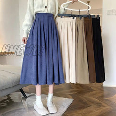 Hnewly Fashion High Waist Pleated Skirt Women Korean Elegant College Style Midi Ladies Autumn