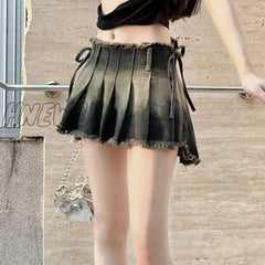 Hnewly Fashion Irregular Jeans Skirts Vintage Female Casual Tassel Mini Summer All Match Gradient