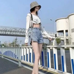 Hnewly Fashion New Summer Women High Waist Button Wigh Leg Jeans Shorts Casual Female Loose Fit
