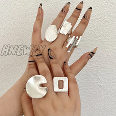 Hnewly Fashion Punk Silver Color Elastic Rope Adjustable Rings For Women Men Irregular Metal