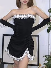 Hnewly Fashion Sexy Lace Up Strapless Dress Women Summer Party Vacation Beach Club Night Birthday