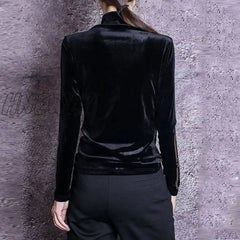 Hnewly Fashion Shiny Diamonds T - Shirt Women Color Block Turtleneck Long Sleeve Tshirt Casual