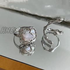 Hnewly Fashion Silver Color Minimalist Irregular Twined Finger Rings Creative Geometric Punk