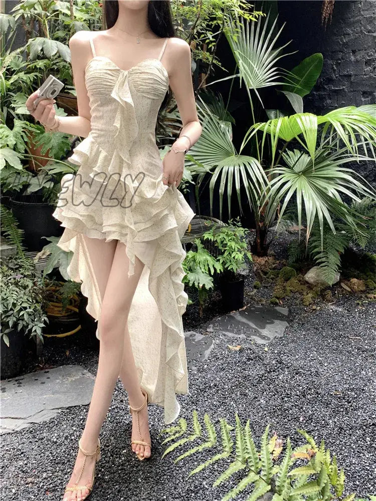 Hnewly Fashion Solid Off The Shoulder Layered Split Dress For Women Elegant Backless High Waist